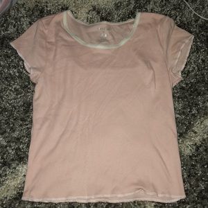 light pink t shirt with white trim